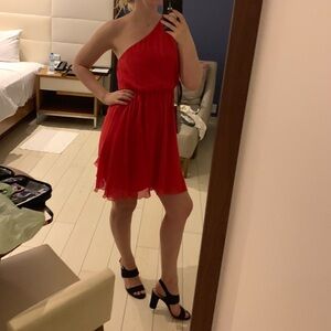 Alice + Olivia Silk One-Shoulder Red Dress
